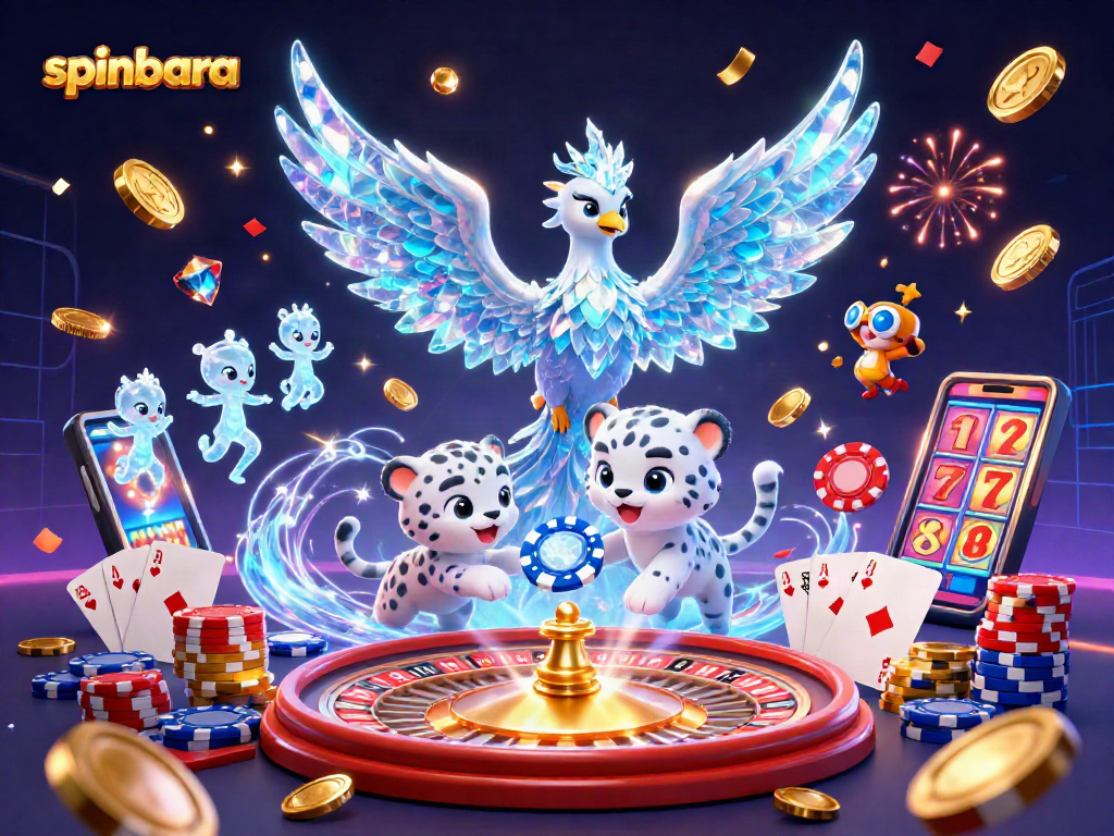 Spinbara brings excitement with a lively illustration featuring animations of a phoenix and poker gameplay elements.