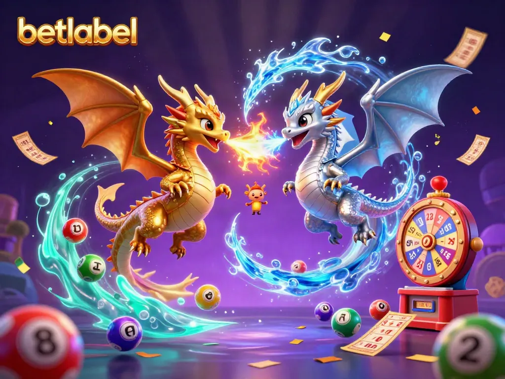 Experience thrilling gaming with betlabel's vibrant dragon illustration featuring lottery elements.